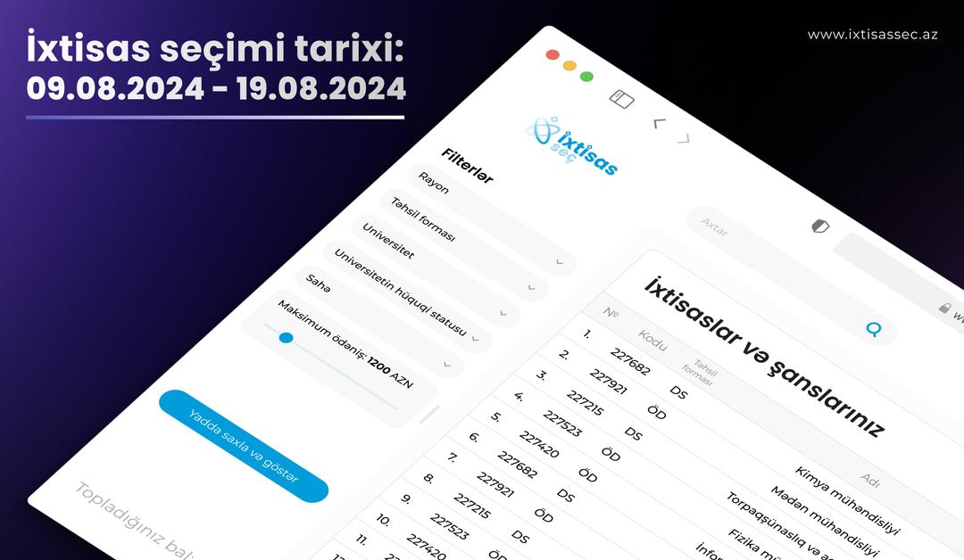 İxtisas seçimi tarixi açıqlandı!